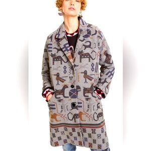 NWOT Desigual Women’s Trench Coat Zhu Artsy Animal Opal Gray Color Sz 6